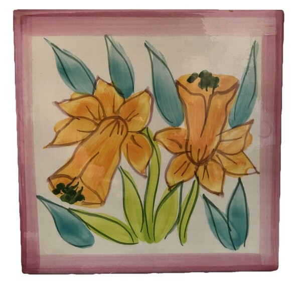 RARE Italian Pastel Floral Ceramic Trivet 8’ - Picture 1 of 7